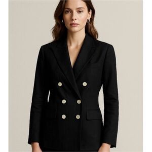 Vintage Ralph Lauren Blue‎ Linen Blazer Jacket Double Breasted Classic Women’s 6